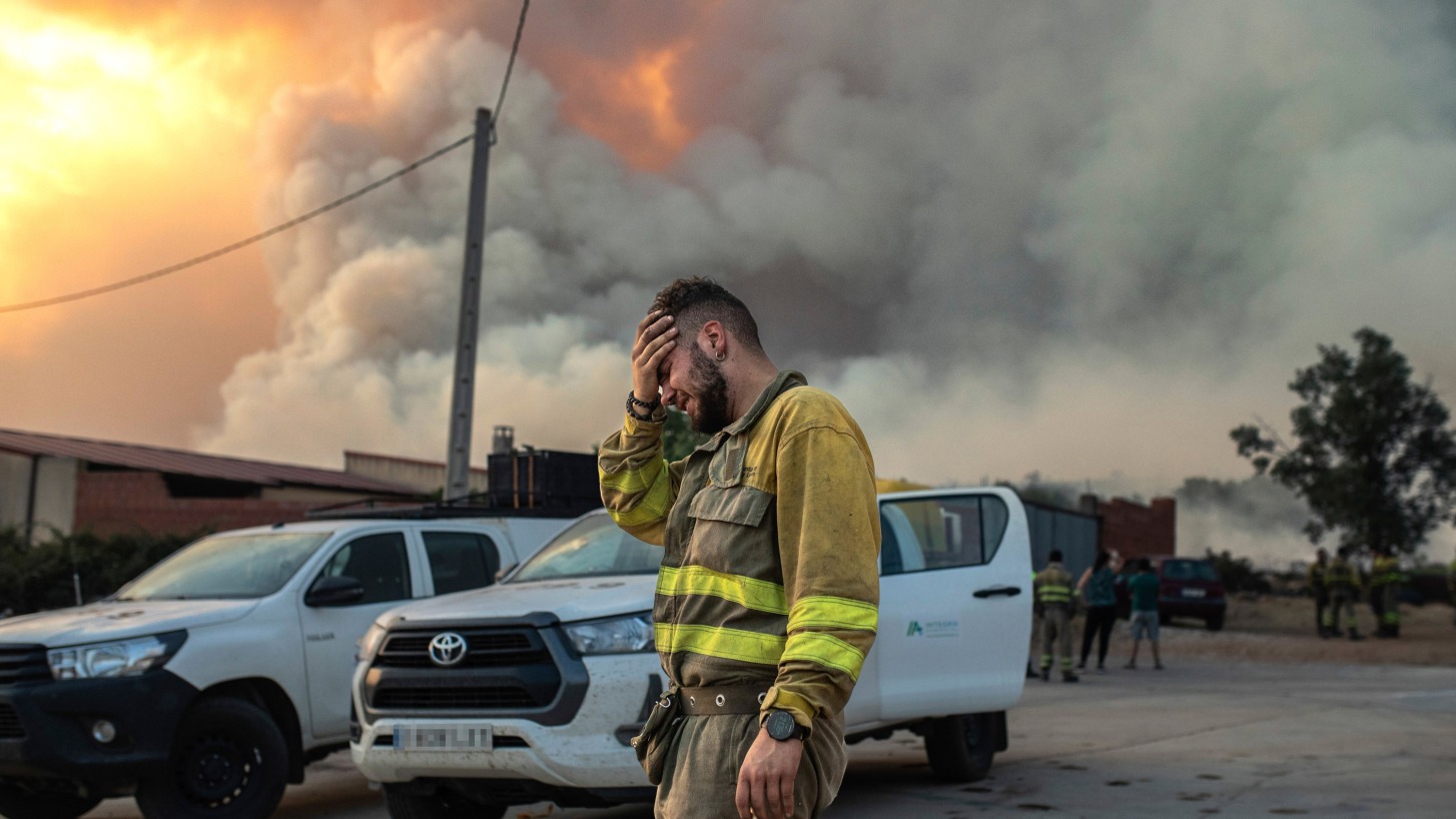 Exhausted firefighter